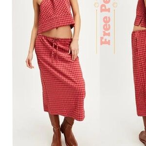 Free People Harper Plaid midi skirt Red Combo Size Small